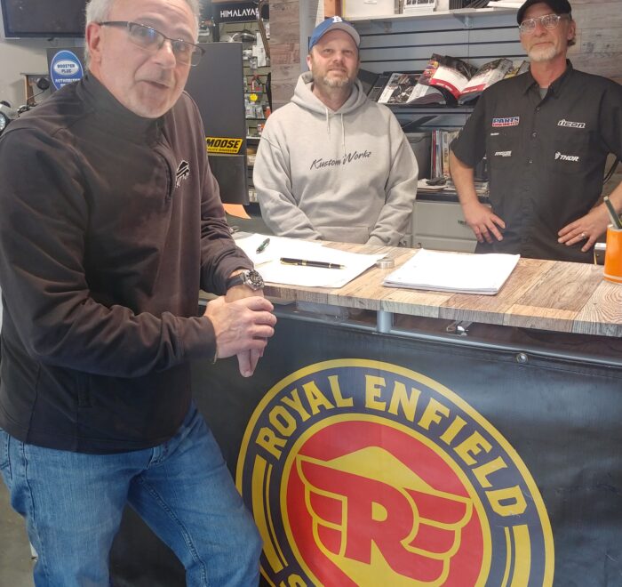 Mark Campanelli talks to Jensen and Don at Kustom Workz / Royal Enfield of Buffalo