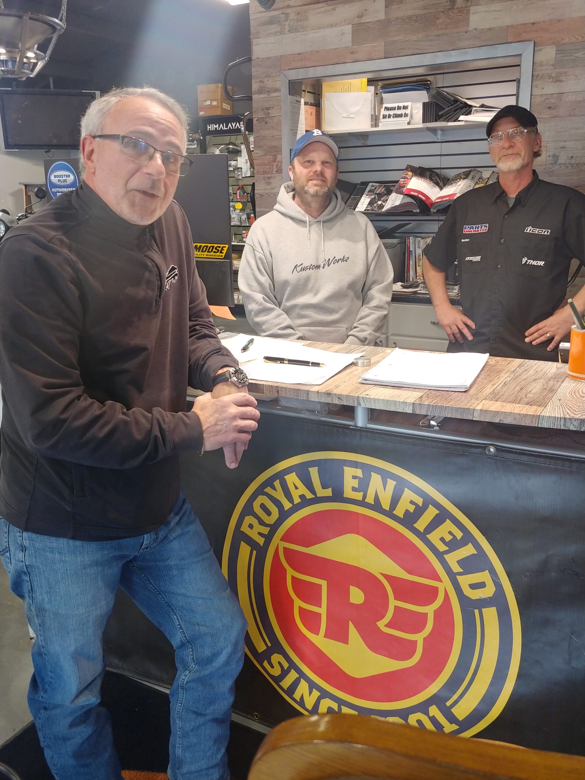Mark Campanelli talks to Jensen and Don at Kustom Workz / Royal Enfield of Buffalo