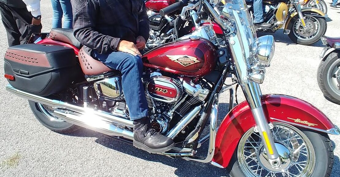 Attorney Steve Kantor sits on his Harley Davidson 120th Anniversary Edition Heritage Softail among other riders during the 2023 Bikers Unite for MercyFlight Run, September 16, 2023