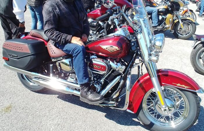 Attorney Steve Kantor sits on his Harley Davidson 120th Anniversary Edition Heritage Softail among other riders during the 2023 Bikers Unite for MercyFlight Run, September 16, 2023