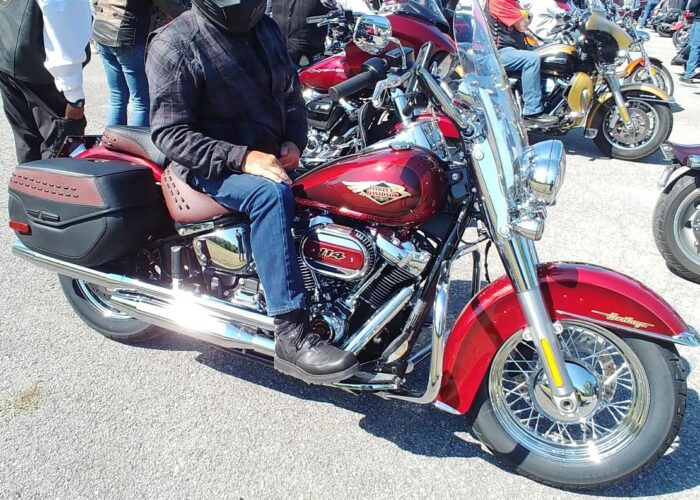 Attorney Steve Kantor sits on his Harley Davidson 120th Anniversary Edition Heritage Softail among other riders during the 2023 Bikers Unite for MercyFlight Run, September 16, 2023