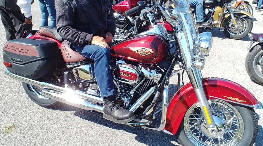 Attorney Steve Kantor sits on his Harley Davidson 120th Anniversary Edition Heritage Softail among other riders during the 2023 Bikers Unite for MercyFlight Run, September 16, 2023