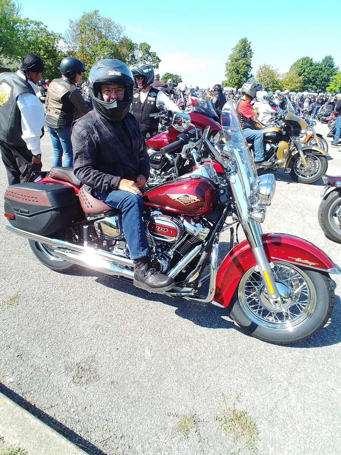 Attorney Steve Kantor sits on his Harley Davidson 120th Anniversary Edition Heritage Softail among other riders during the 2023 Bikers Unite for MercyFlight Run, September 16, 2023