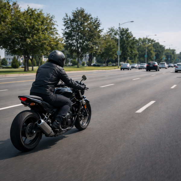 Riding motorcycle on multi-lane road